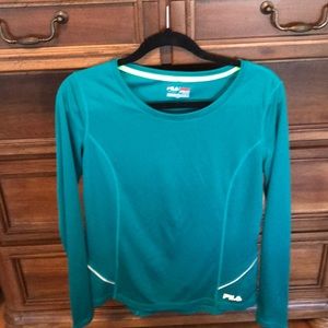 Green long sleeve fila shirt. Lightweight. Great for exercise.